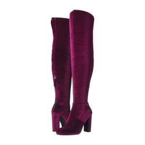 STEVE MADDEN EMOTIONV VELVET THIGHHIGH HEELED BOOT